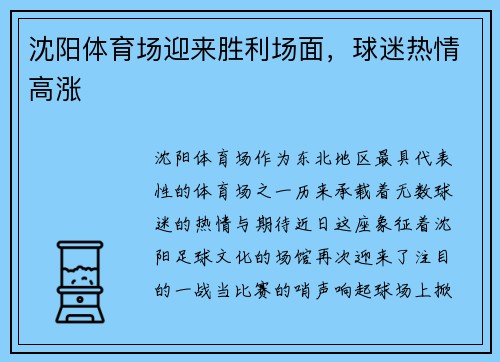 沈阳体育场迎来胜利场面，球迷热情高涨