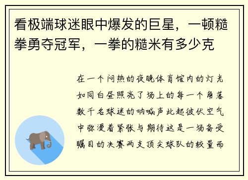 看极端球迷眼中爆发的巨星，一顿糙拳勇夺冠军，一拳的糙米有多少克