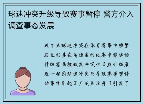 球迷冲突升级导致赛事暂停 警方介入调查事态发展