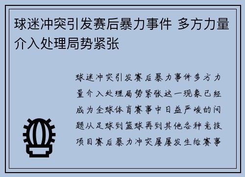 球迷冲突引发赛后暴力事件 多方力量介入处理局势紧张